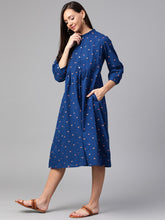 Load image into Gallery viewer, Queen ellie Women Navy Blue &amp; Coral Pink Printed A-Line Dress
