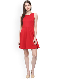 Queen ellie Women Red Solid Fit and Flare Dress